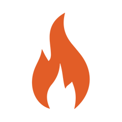 Fury Designs icon: orange flame with cutout at bottom of a smaller flame